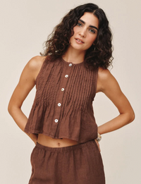 Pintuck Top, Sea Glass Brown