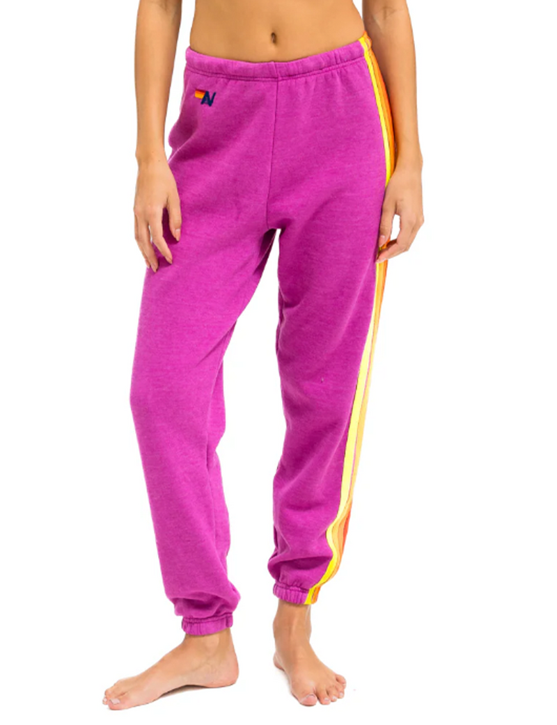 5 Stripe Womens Sweatpant, Magenta/Orange Yellow