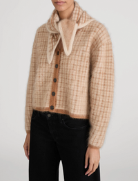 Brushed Scholar Cardi, Taupe/Multi Plaid