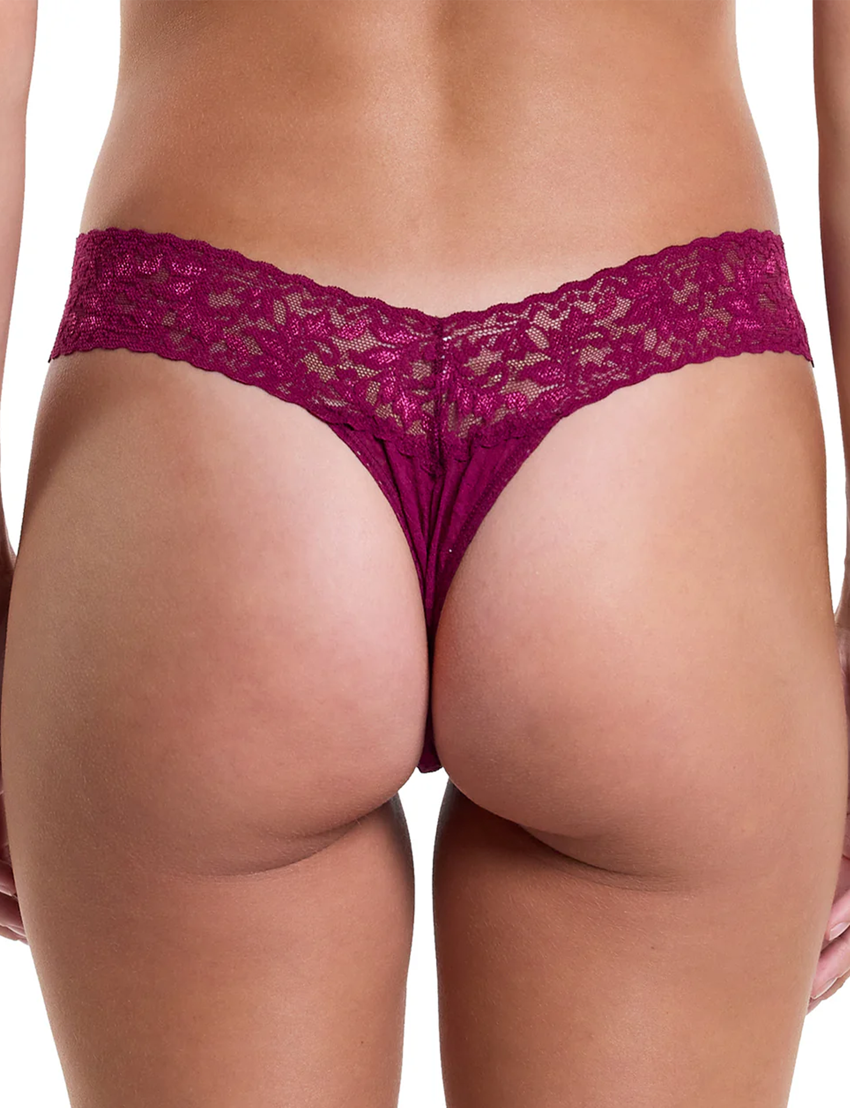 Signature Lace Low Rise Thong, Sugar Plum Red