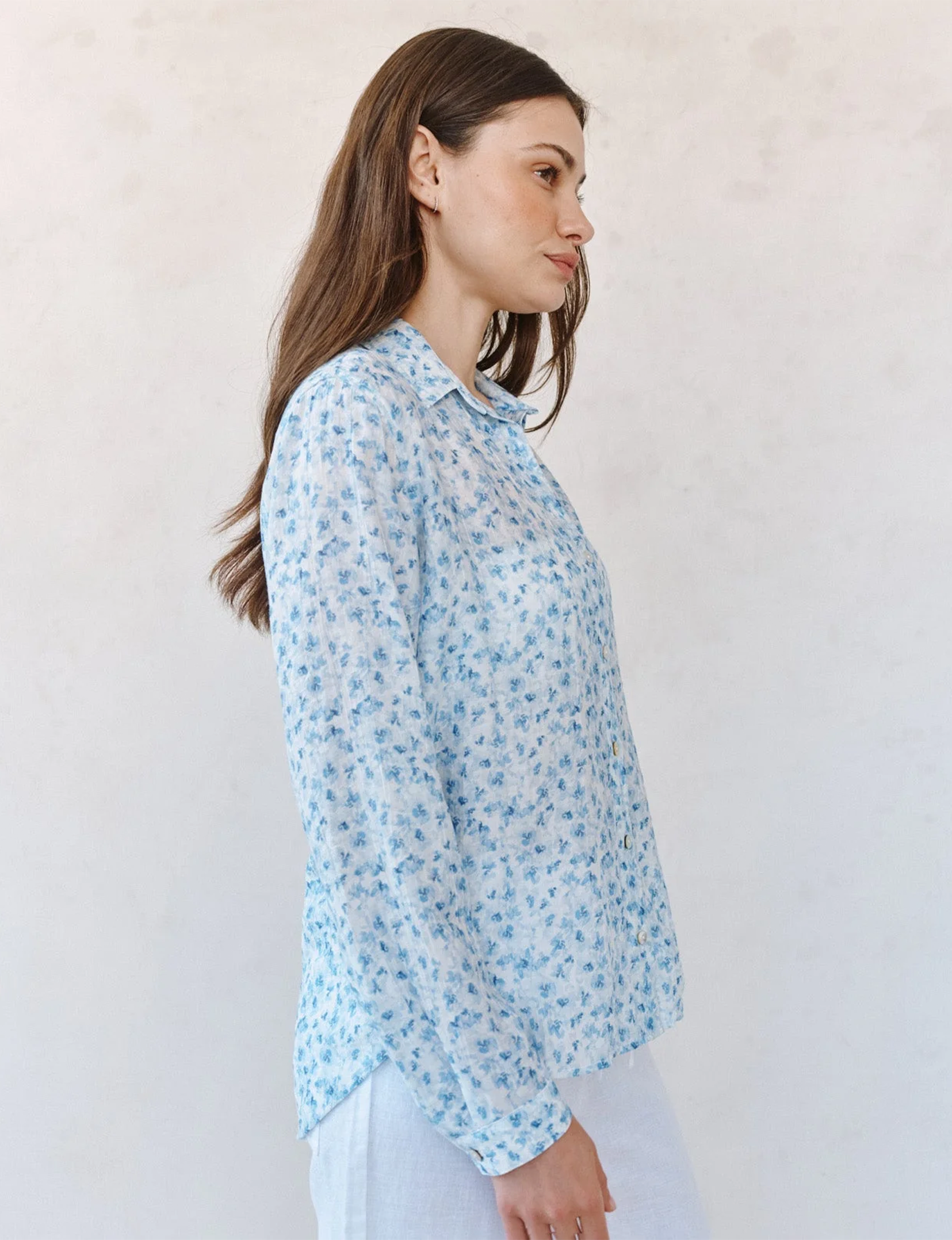 Classic Button Down, Blue Ditsy Floral