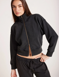 Funnel Neck Zip Up Sweatshirt, Faded Black