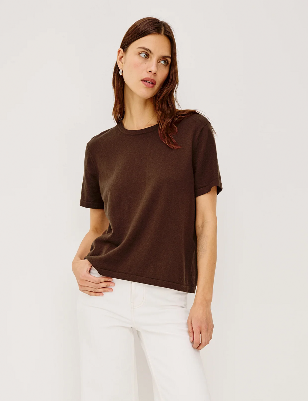 Cotton Cashmere SS Tee, Espresso