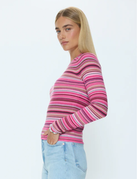 Madison L/S Crew Sweater, Pink/Brown Multi