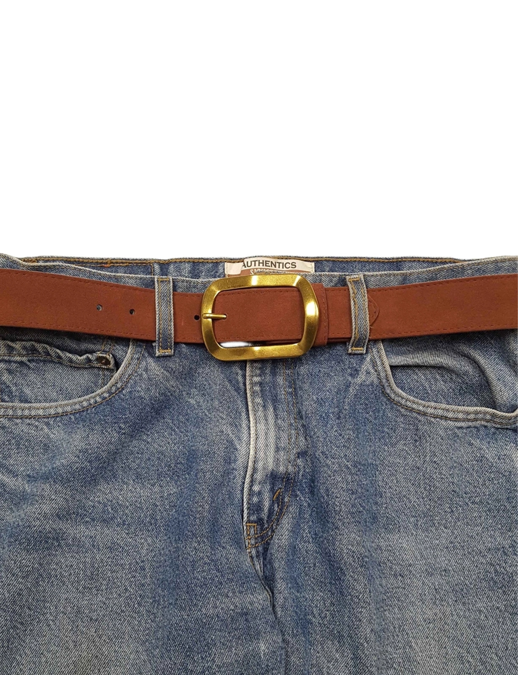 Classic Rectangular Belt, Brown/Brass