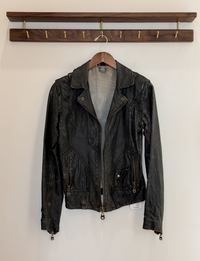 Doma Leather Jacket W/ Removable Hood, Black