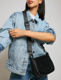 All For Love Saddle Crossbody, Black Suede