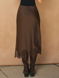 Satin Pencil Skirt, Dark Chocolate
