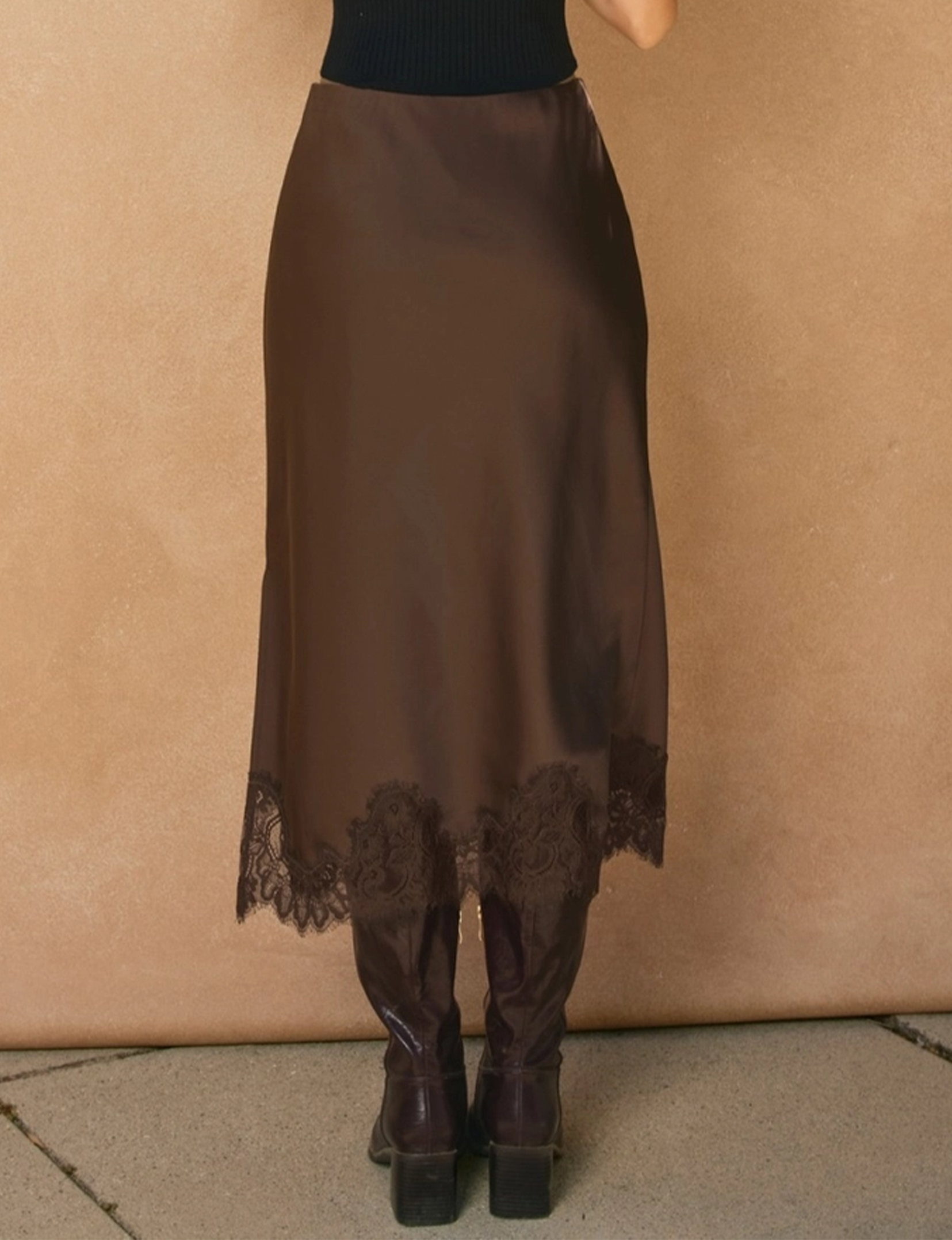 Satin Pencil Skirt, Dark Chocolate