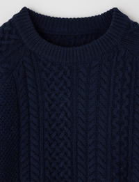 Panel Cable Pullover, Navy