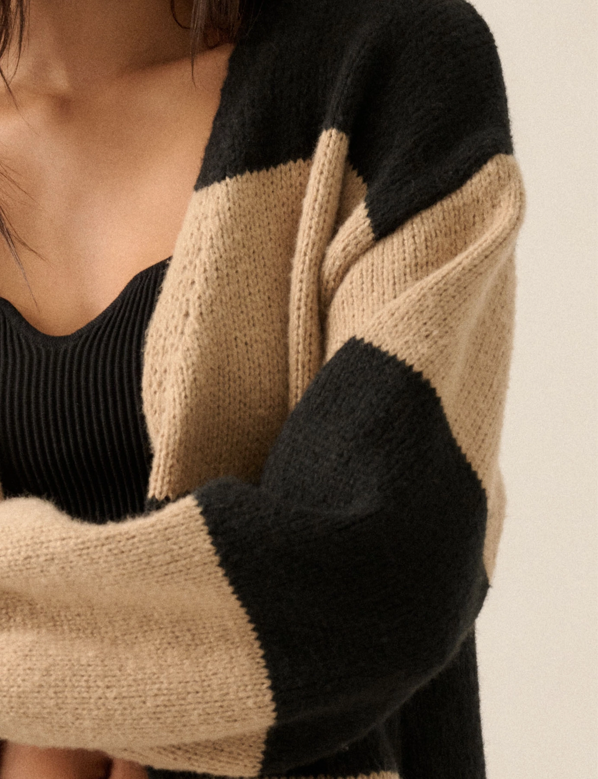 Colorblock Duster, Black/Taupe