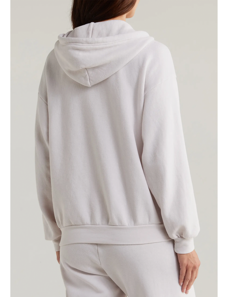 5 Stripe Relaxed Zip Hoodie, Dove Grey/White