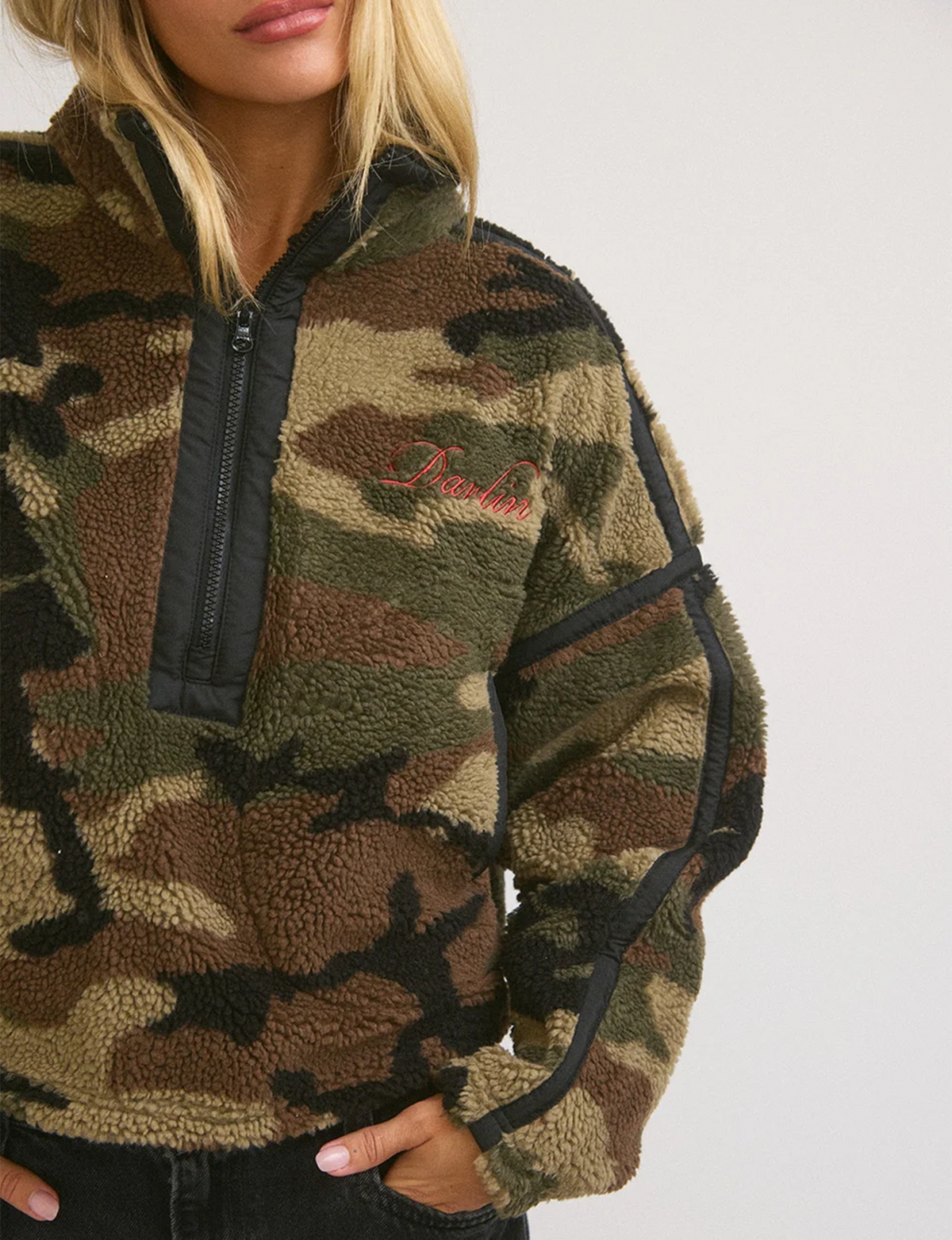 Big Sky Sherpa Half Zip, Woodland Camo