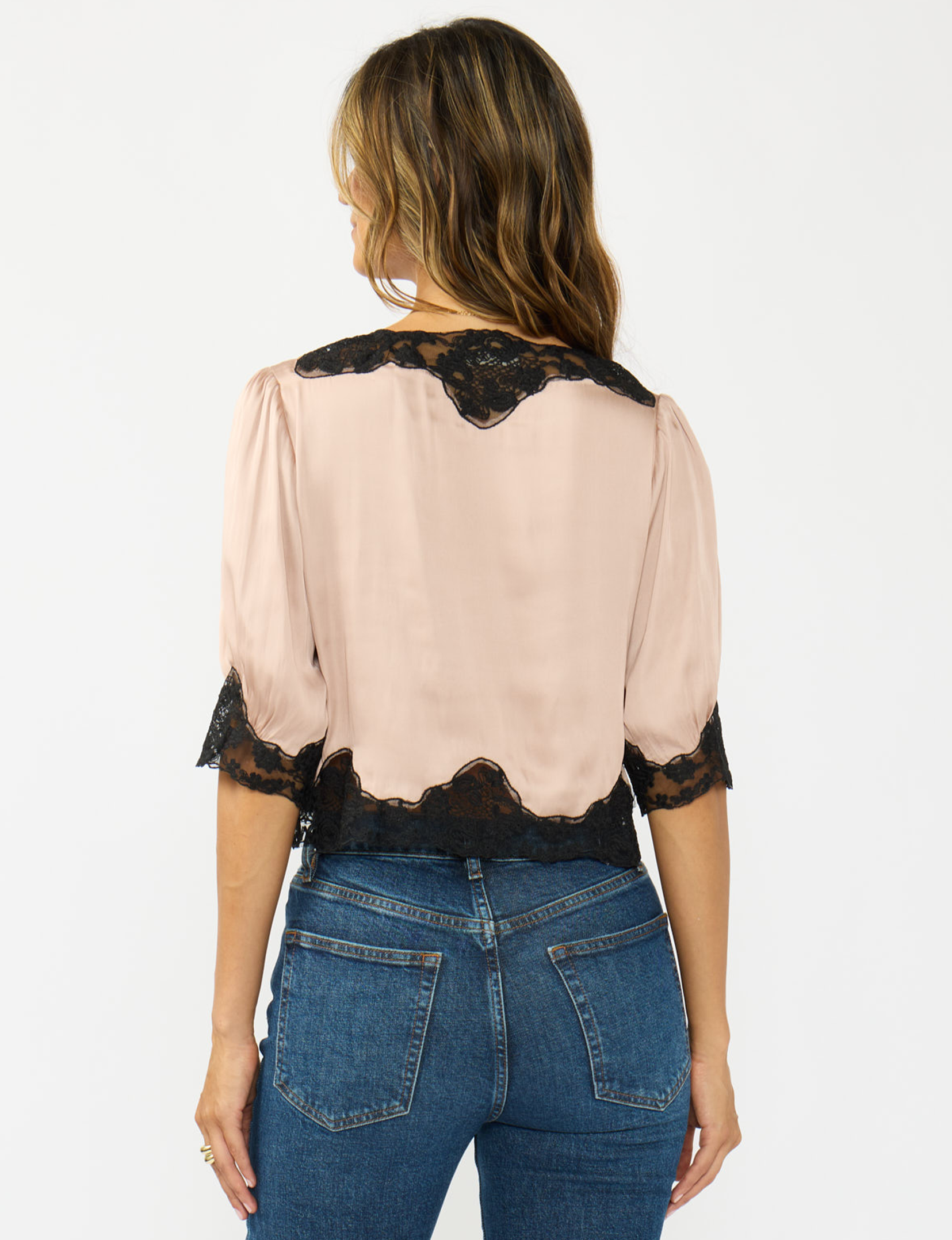 Lace Front Blouse, Champagne/Black