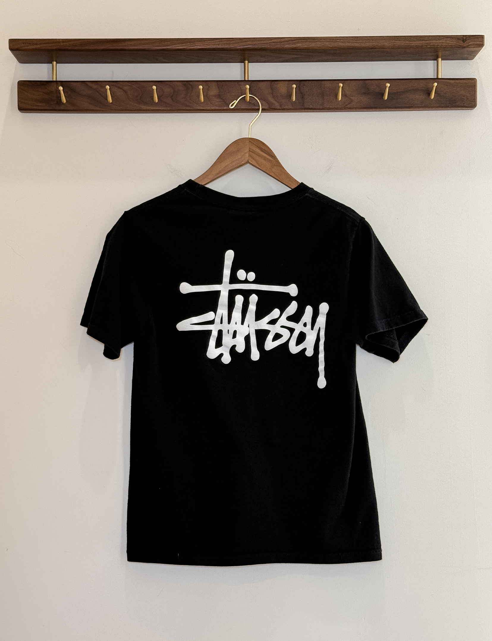 Stüssy Crewneck Logo Tee, Black