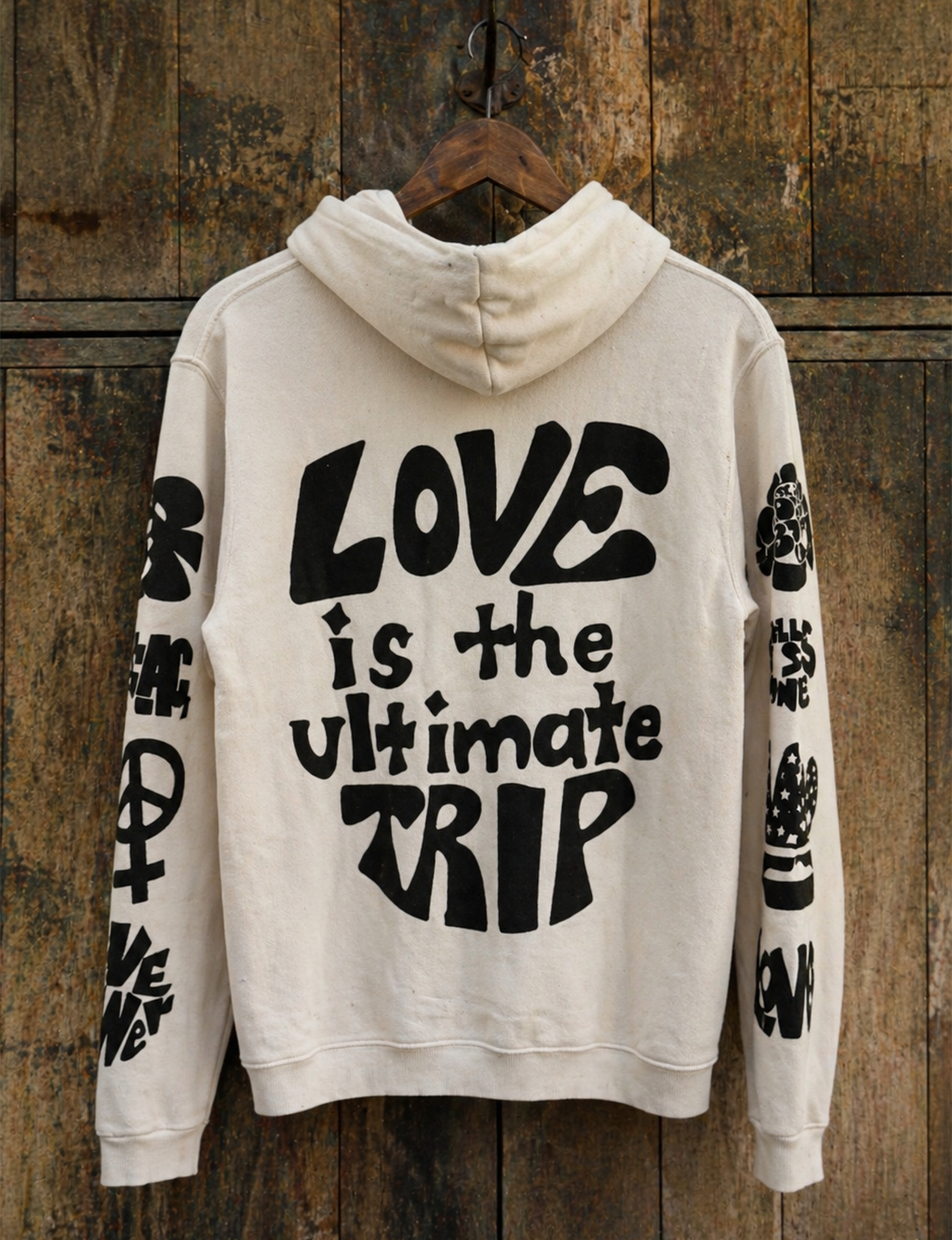 Love Trip Hand Painted Zip Fleece, Vintage White