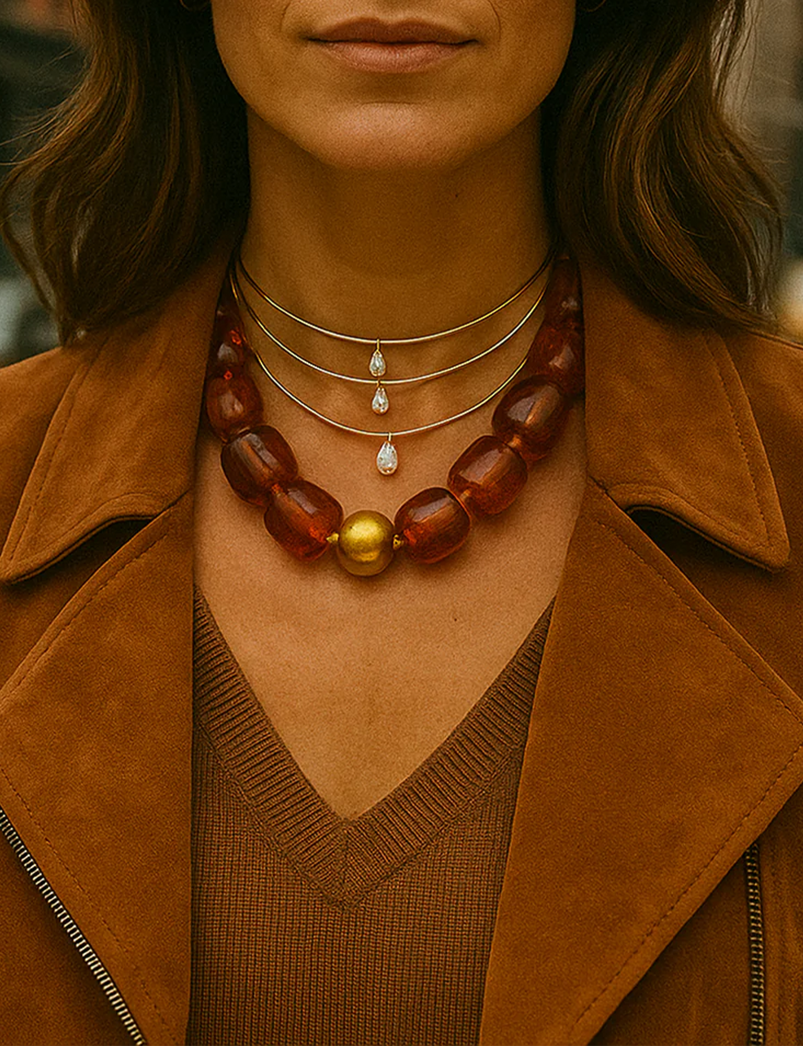 Pebbles Beaded Necklace, Brown