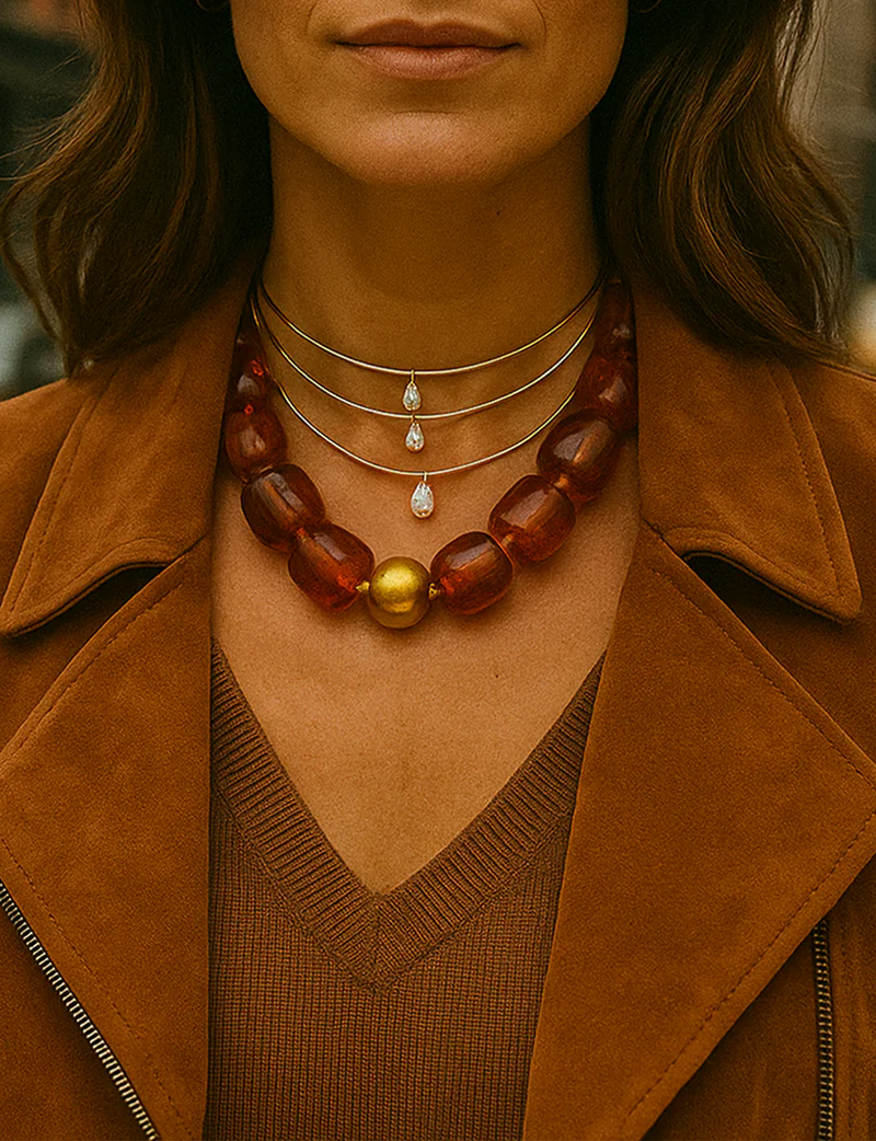 Pebbles Beaded Necklace, Brown