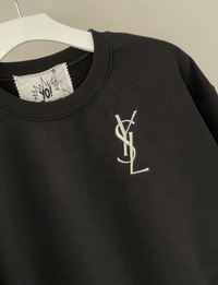 YSL Mini Embroidered Unisex Vintage Sweatshirt, Black