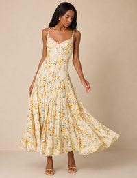 Tazia Dress, Yellow Cream Floral