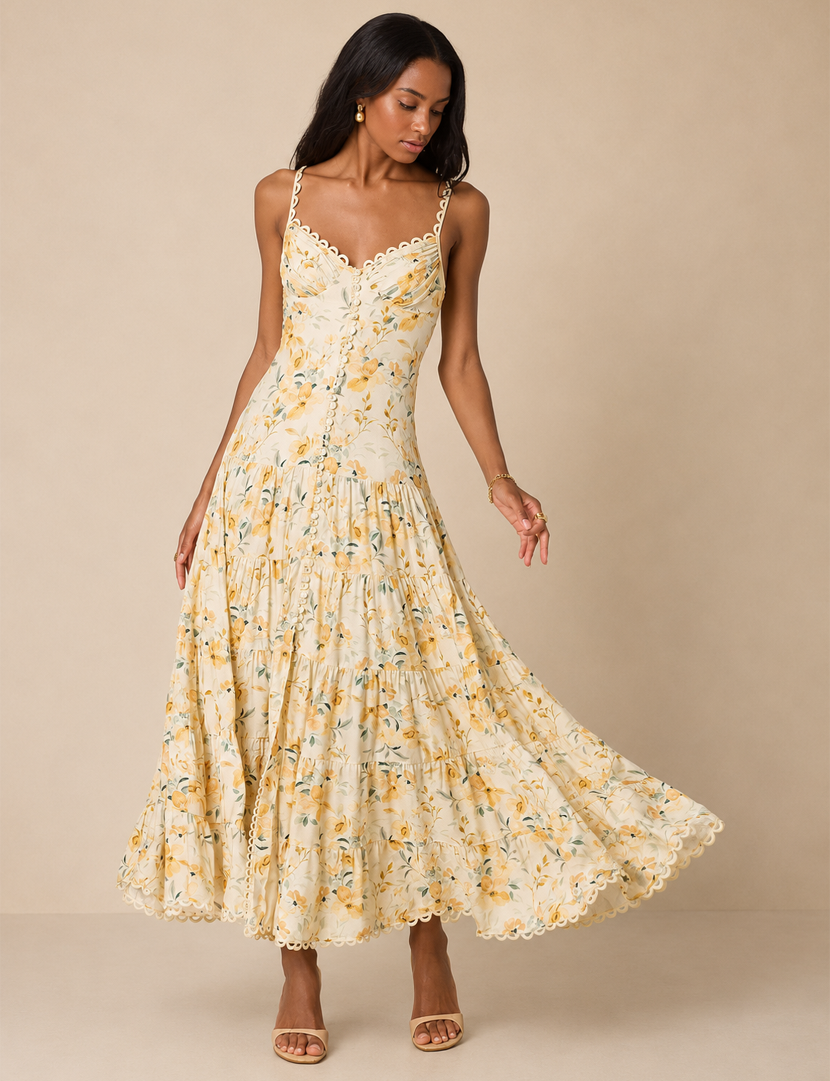 Tazia Dress, Yellow Cream Floral