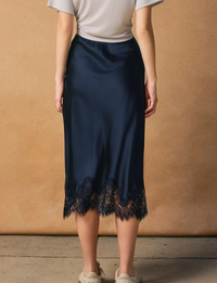 Satin Pencil Skirt, Navy