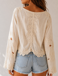 Embroidered Crochet Top, Natural