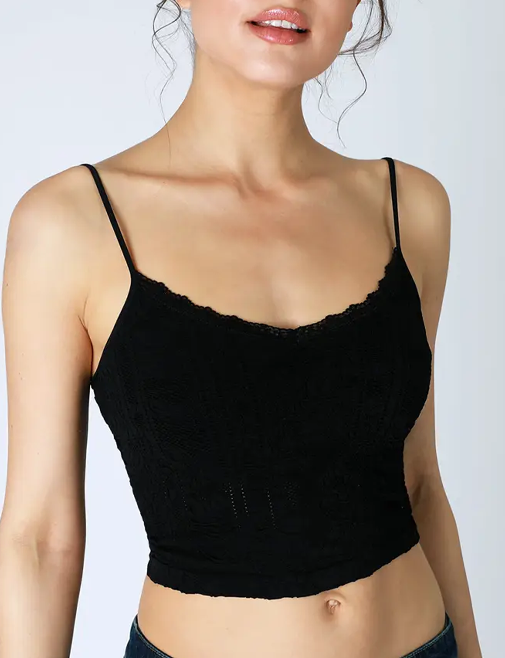 Double Lace Trim Cami, Black O/S