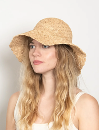 Esme Scalloped Bucket Hat, Natural Raffia