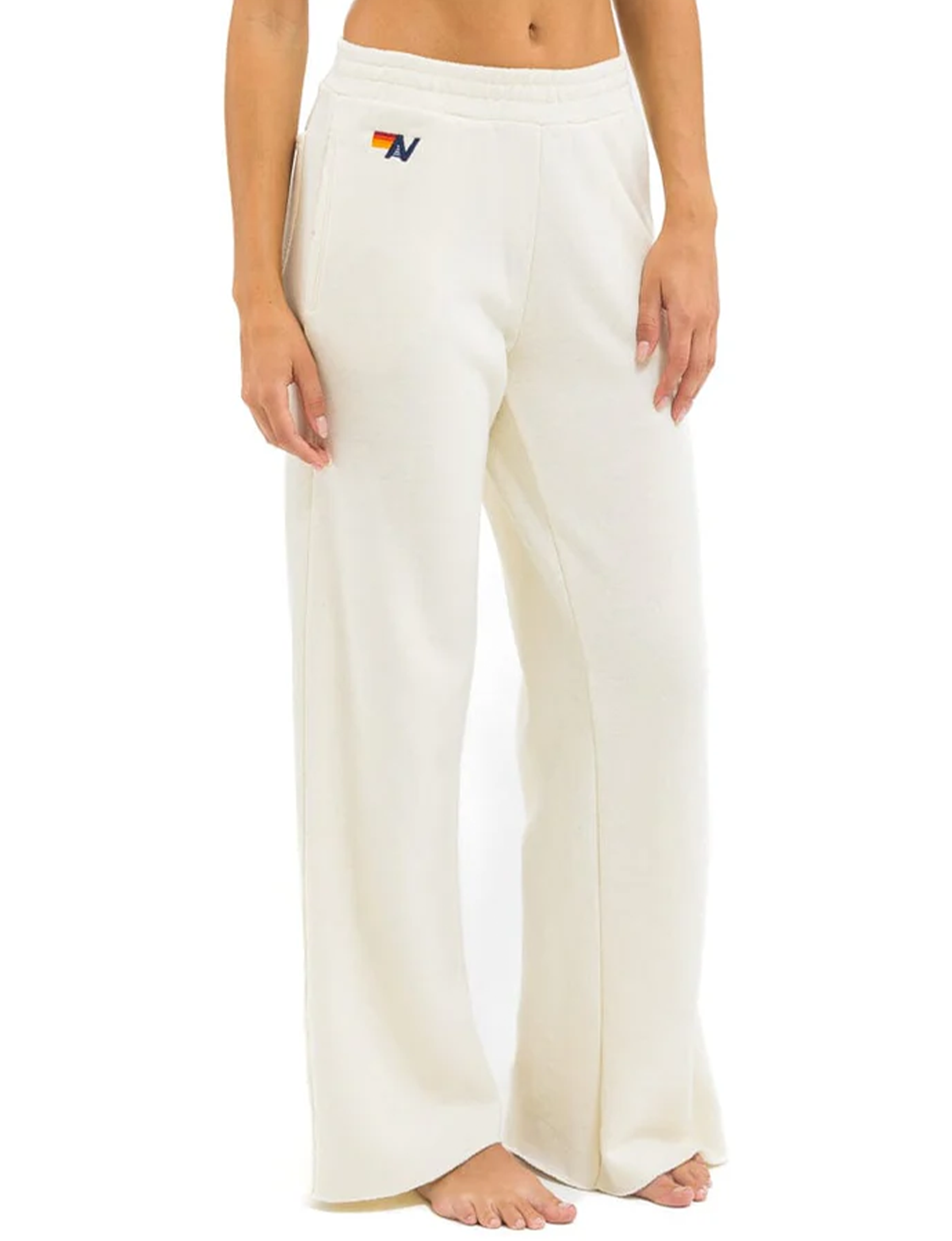 5 Stripe Wide Leg Pocket Sweatpants, Vintage White/White Neon