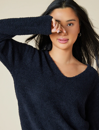 Solid Marshmallow V-Neck Lounge Set, Black