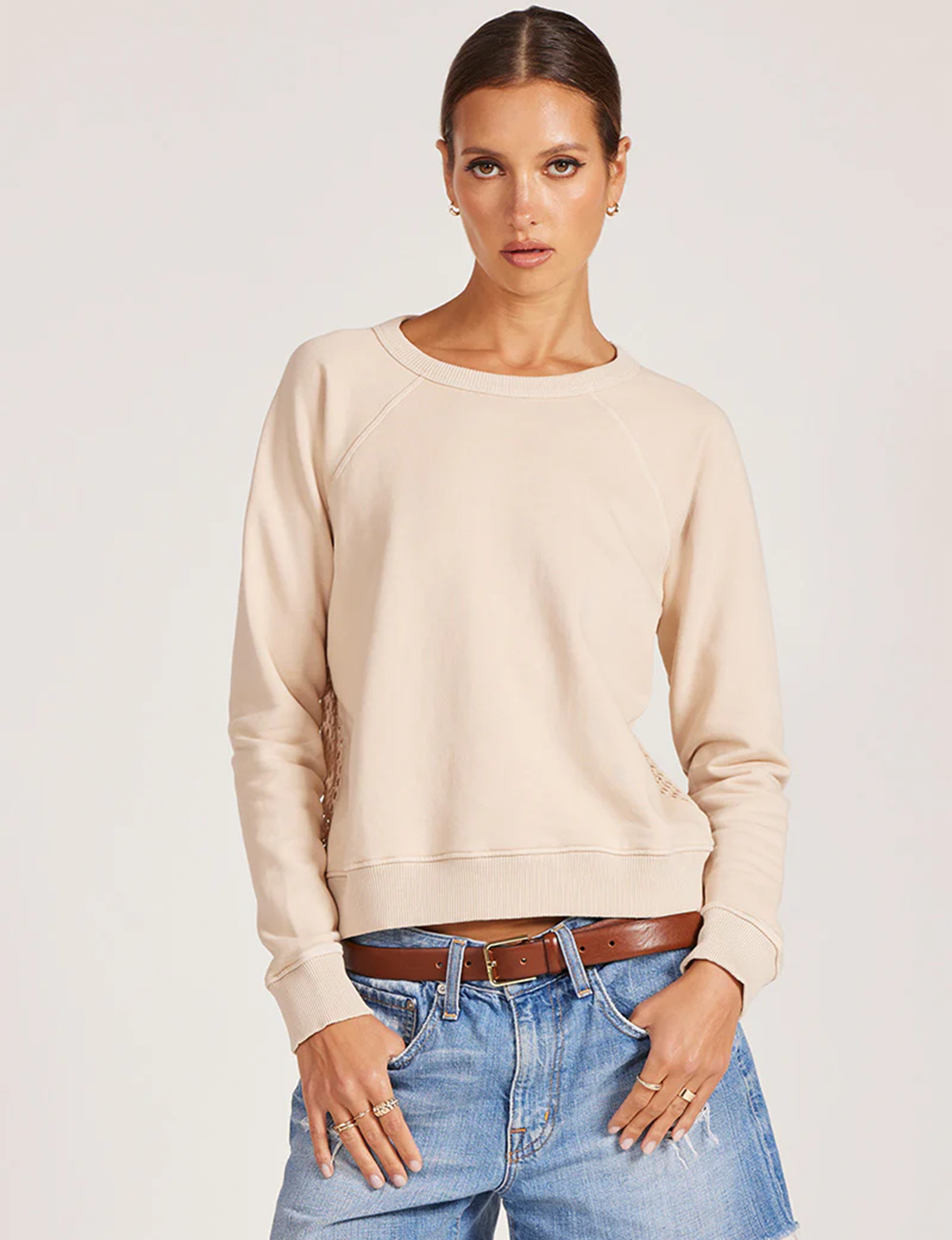 Mesh Back Pullover, Sandy