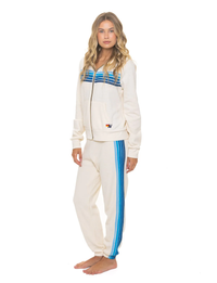5 Stripe Zip Hoodie, Vintage White/Blue