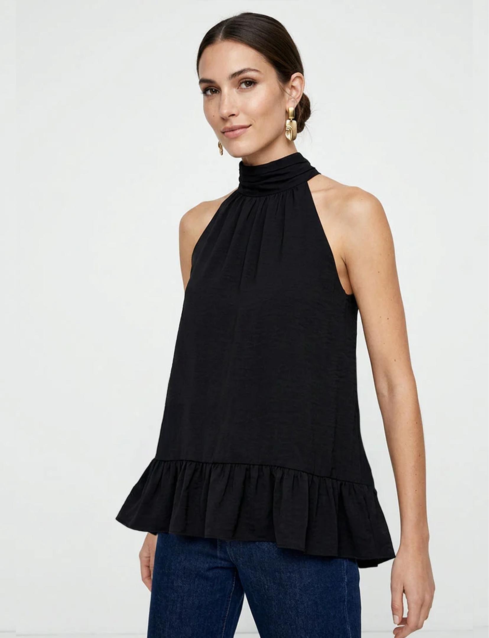 Nicole Collar Top, Black