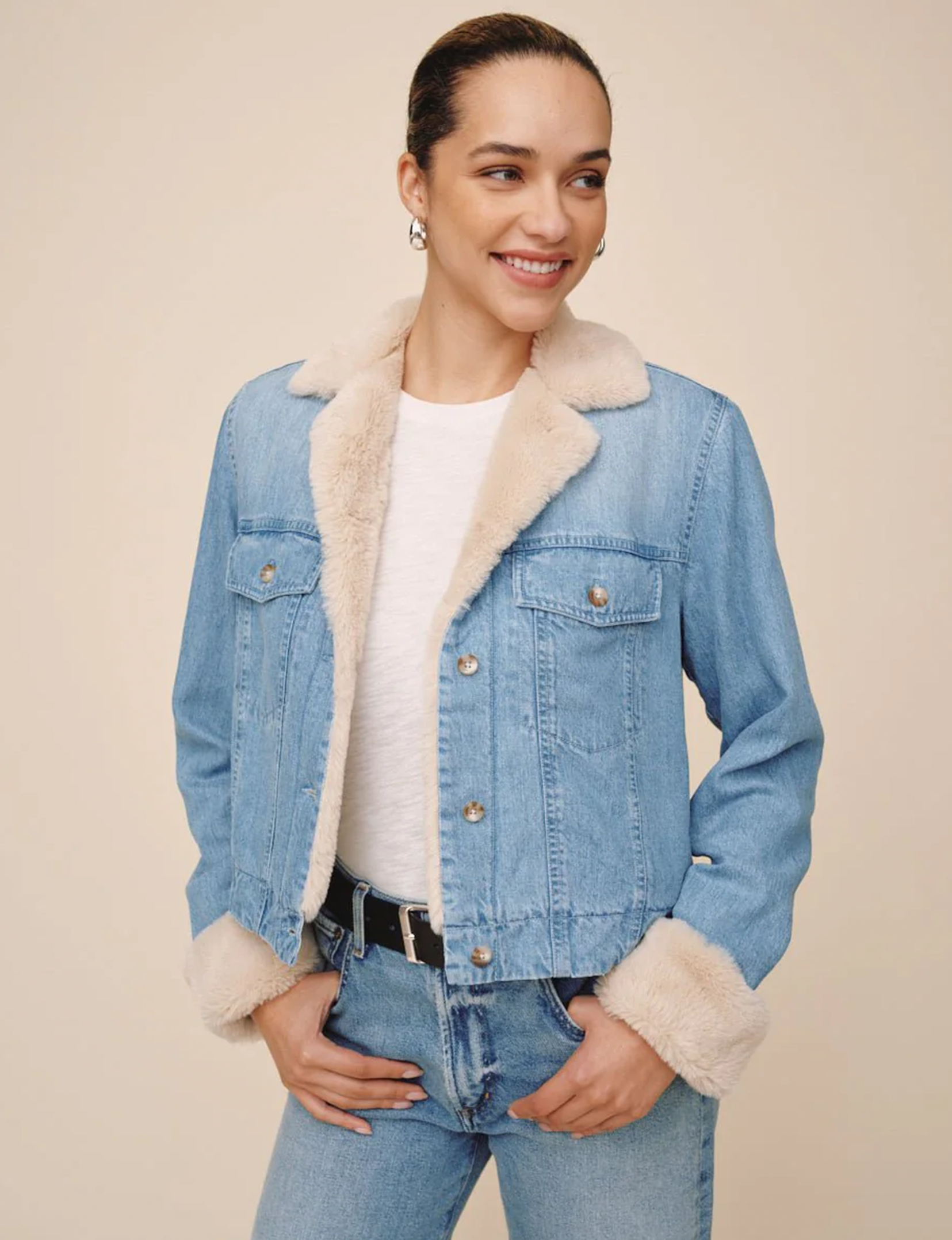 Fur Denim Jacket, Vintage/Frost Wash