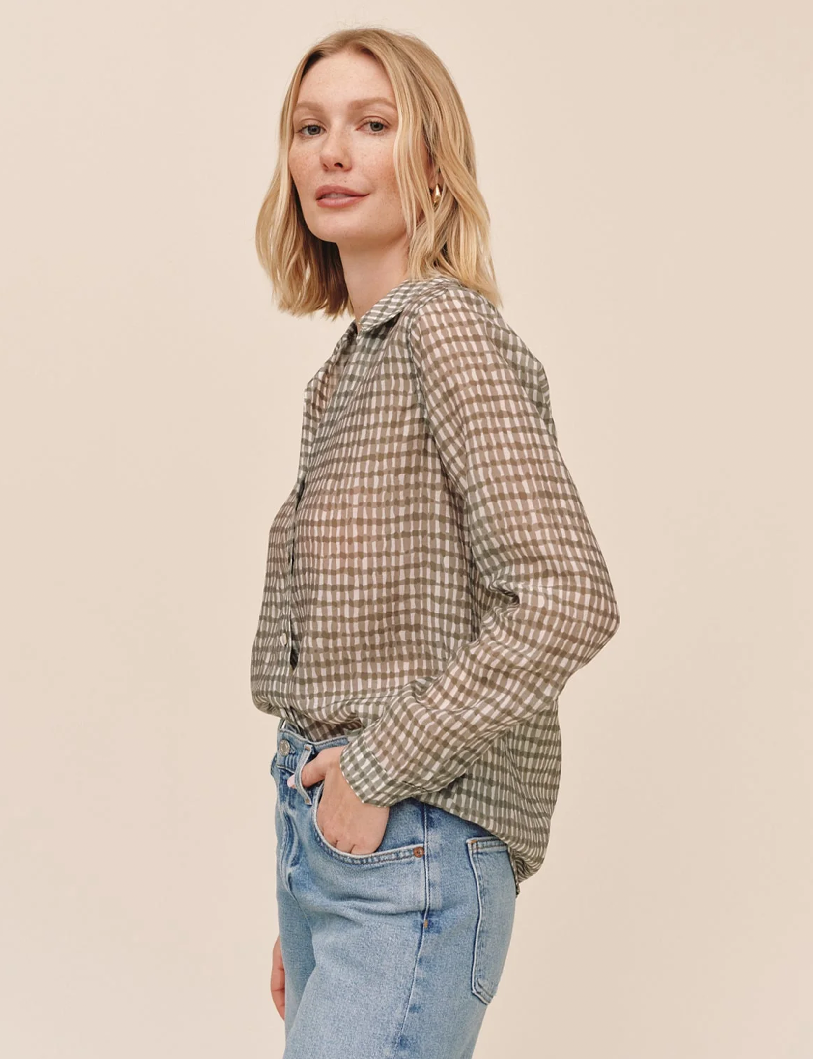 Button Down Shirt, Olive/Gingham