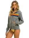 5 Stripe Zip Hoodie, Heather Grey/Multi Stripe