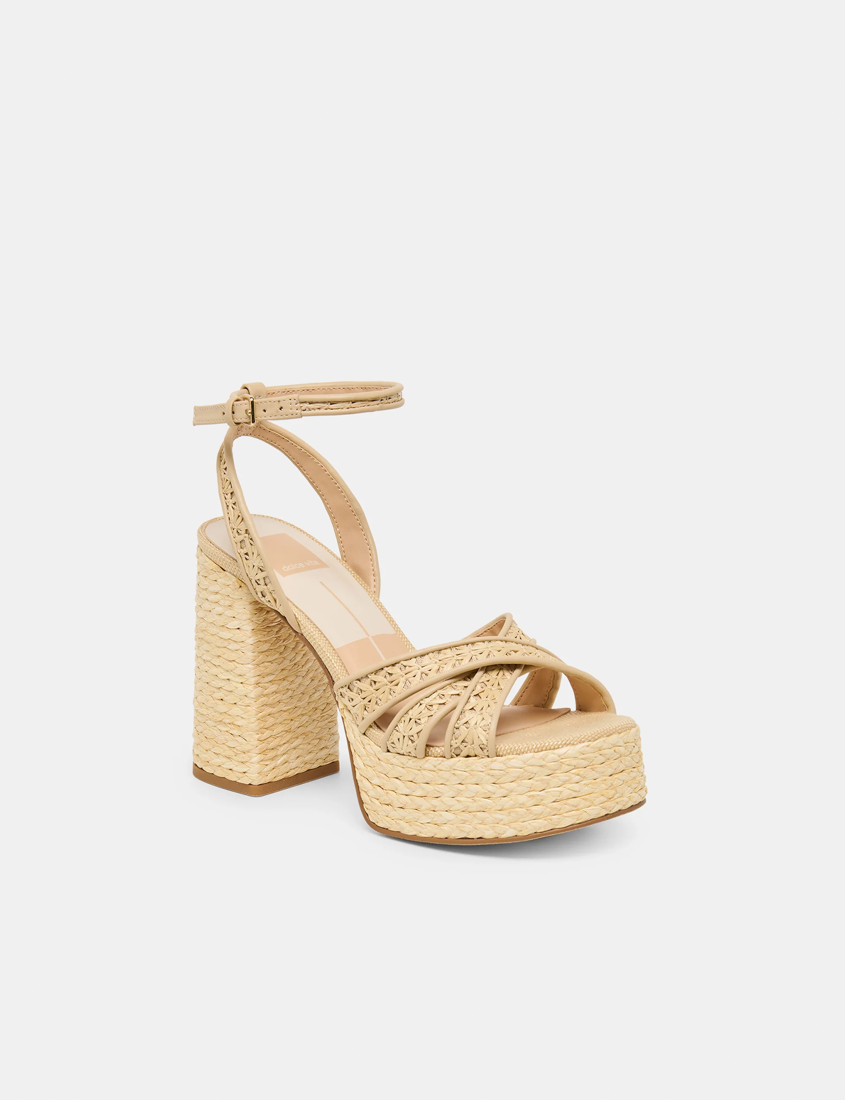 Danila Cross Hatch Heels, Natural Raffia