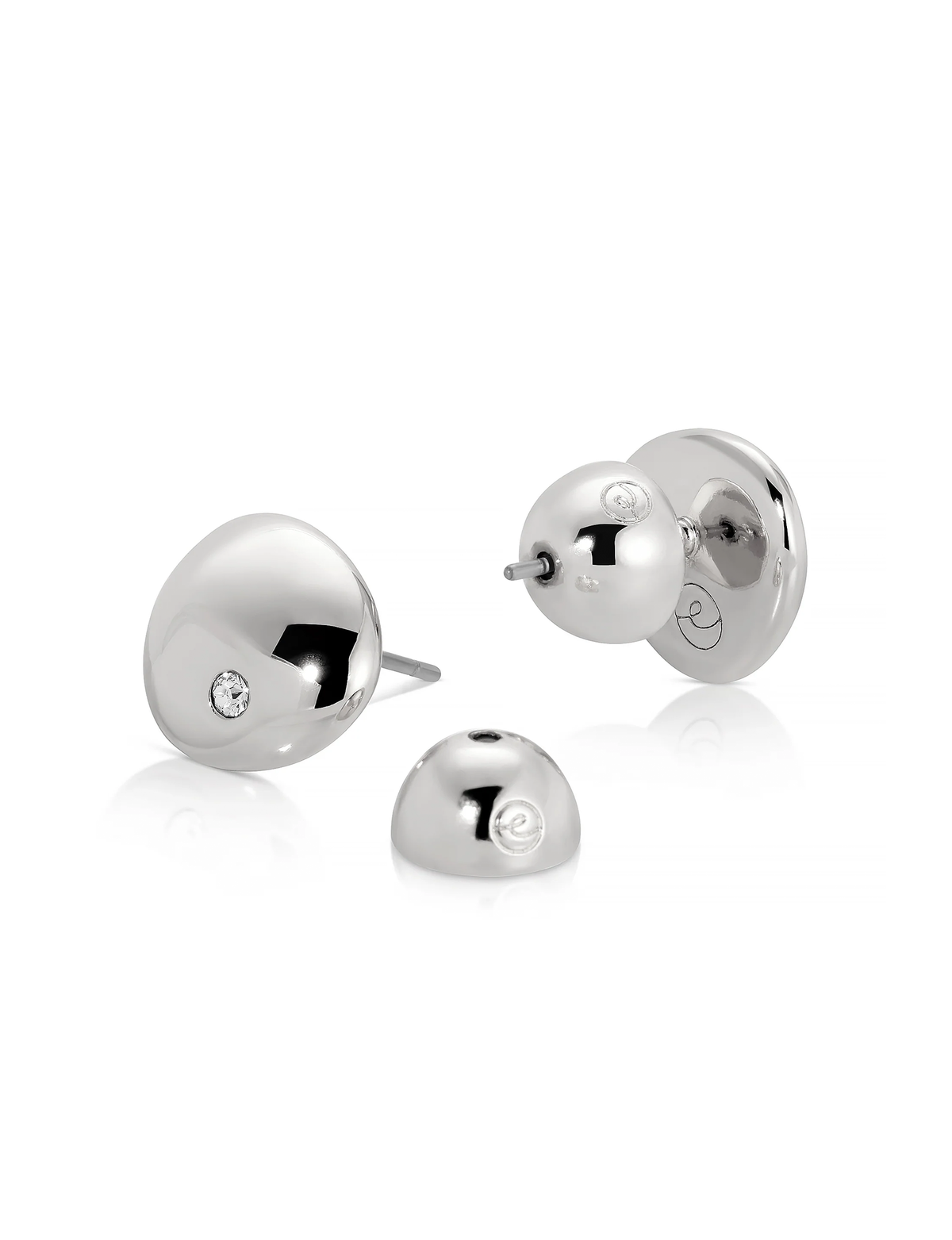 Polished Pebble Crystal Stud, Silver