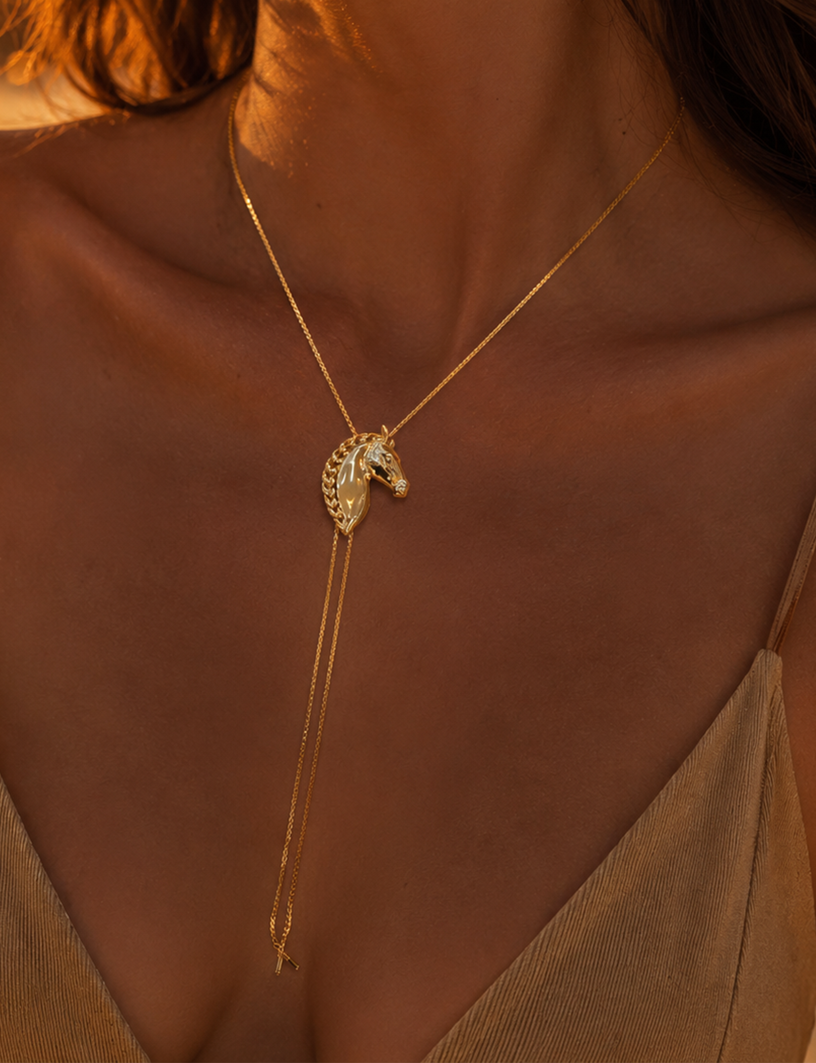 Stallion Lariat Necklace, Gold