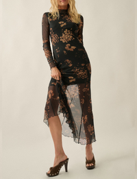 Wildflower Mesh Dress, Black