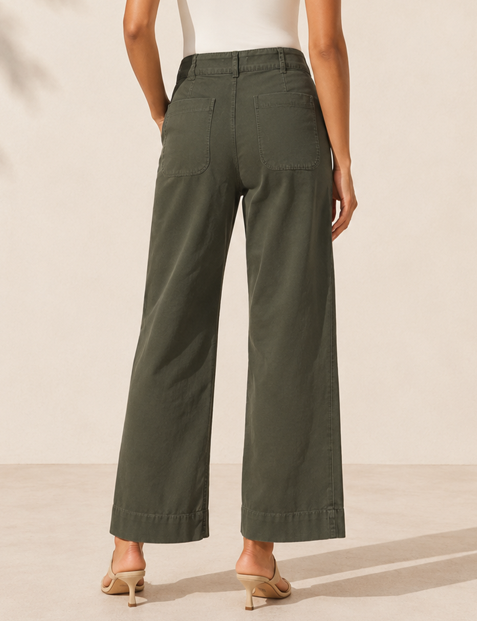 Saige Wide Leg Crop Pant, Forest Army