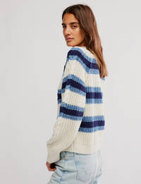 Frankie Cable Striped Sweater, Ivory/Combo