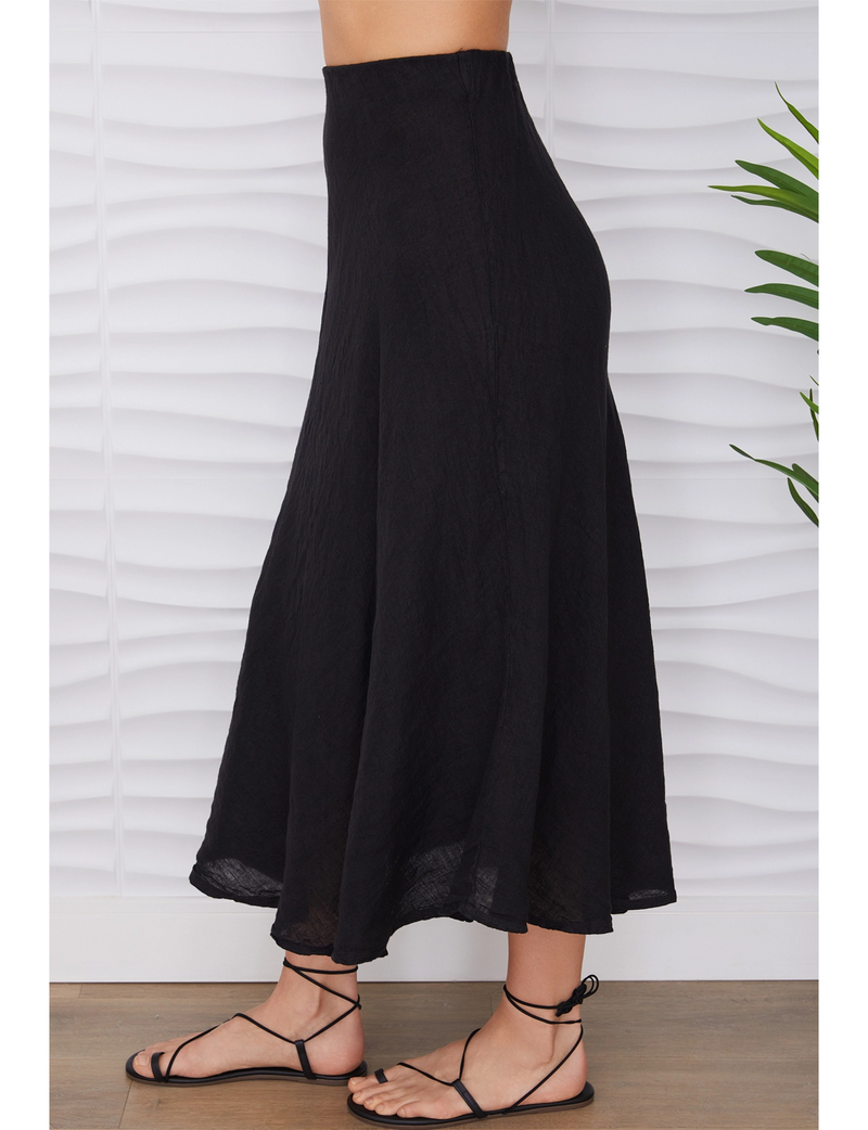 Enya Linen Midi Skirt, Black