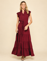 Satin Tiered Maxi Dress, Wine