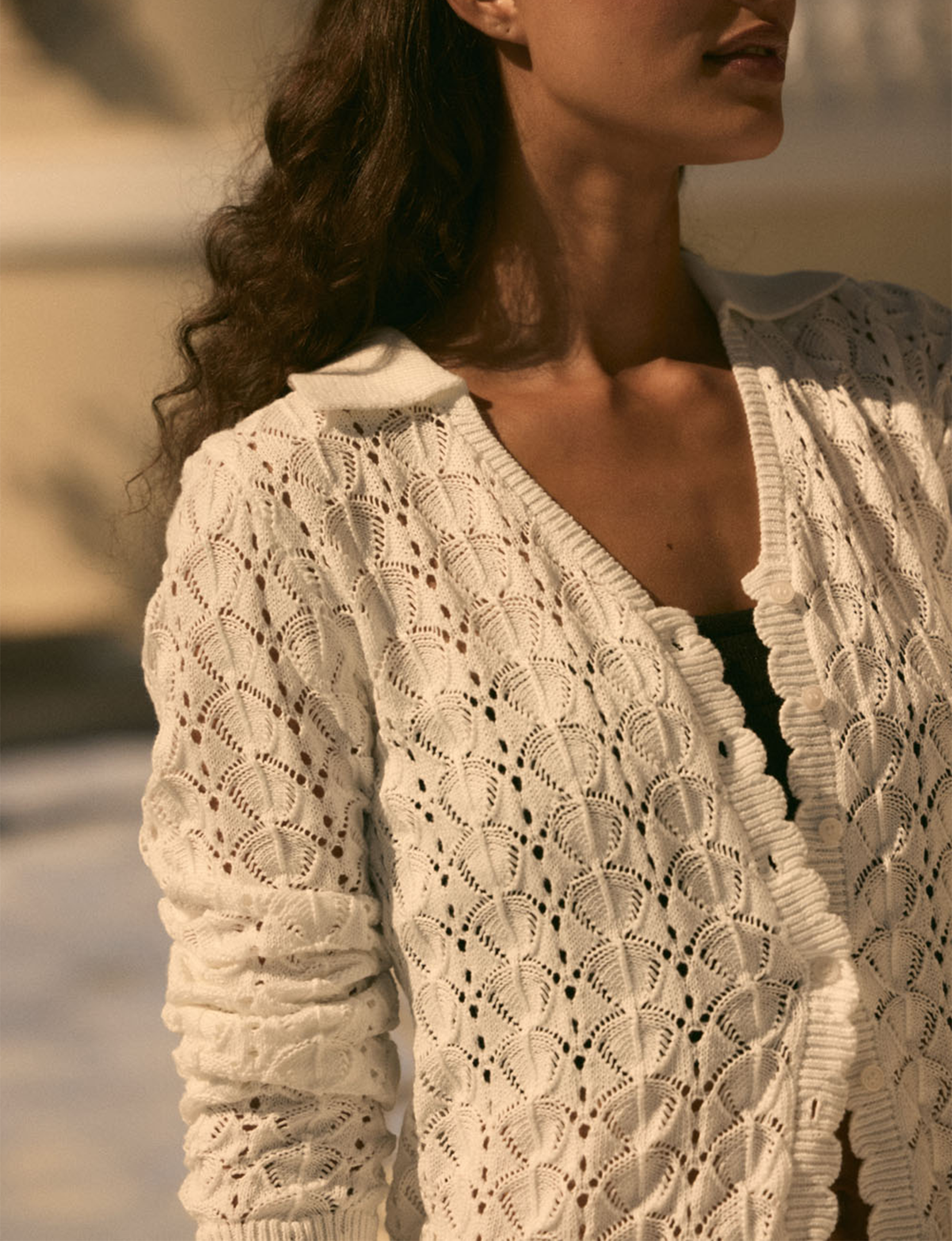 Pointelle Cardigan, Off White
