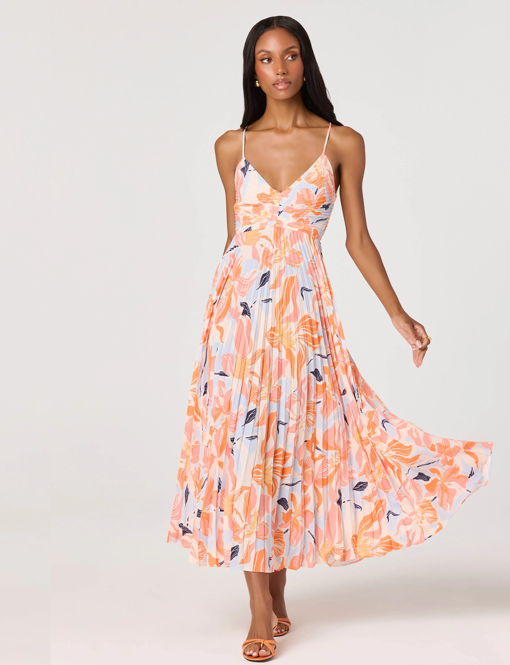 Blythe Floral Midi Dress, Orange Blue Floral