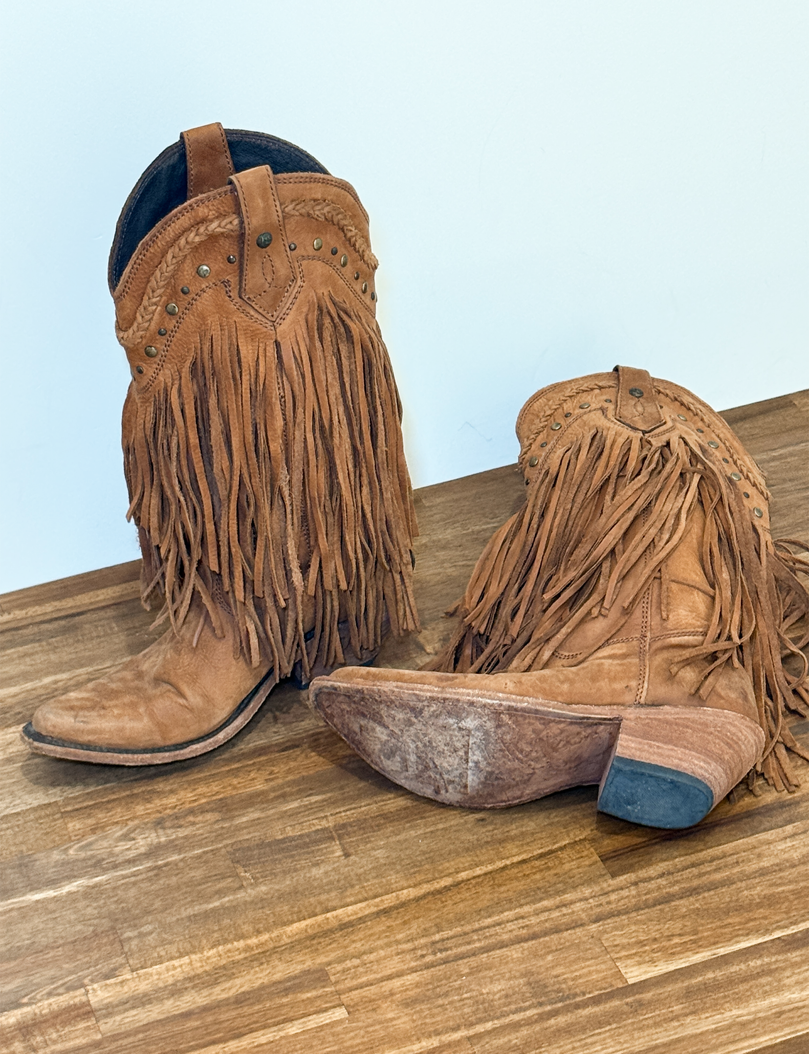 Tall Fringe Suede Boots, Camel