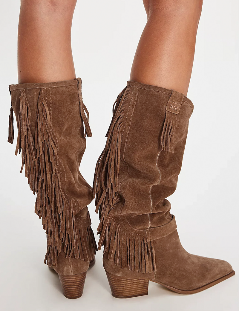 Faith Fringe Western Boot, Faded Saddle Suede – Punch Clothing