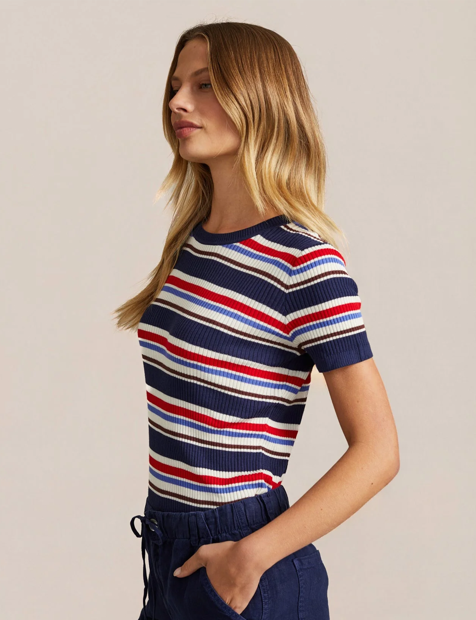 Fitted Crew Tee, Seaside/Stripe